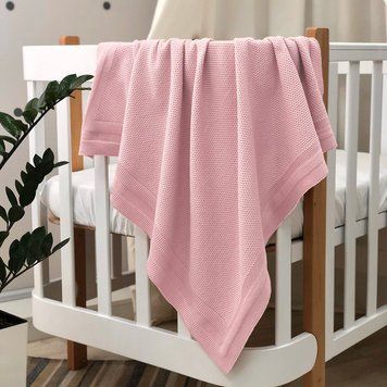 Плед вязаний Рогожка рожевий &mdash; купити в Bubbleshop