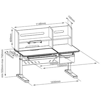 Комплект парта регулируемая Fundesk Fiore II Grey + кресло для школьника Cubby Marte Grey 070096323 фото