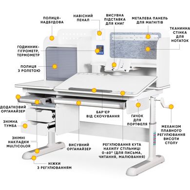 Дитячий стіл Mealux Winnipeg Multicolor Plus WG Grey BD-630 WG з тумбою фото
