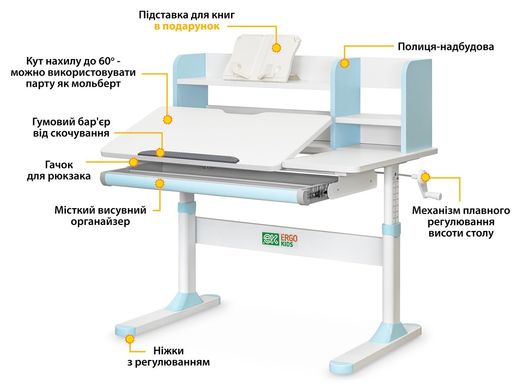 Парта детская с регулировкой высоты ErgoKids TH-330 Light Blue TH-330 W/Z фото