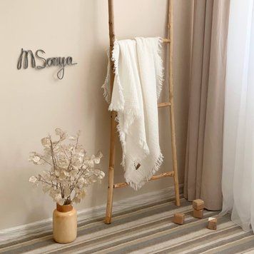 Плед муслін жатка молочний з бахромою &mdash; купити в Bubbleshop
