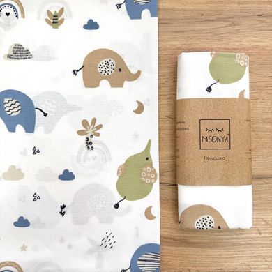 Пелюшка бязь Слоники синій, бежевий &mdash; купити в Bubbleshop