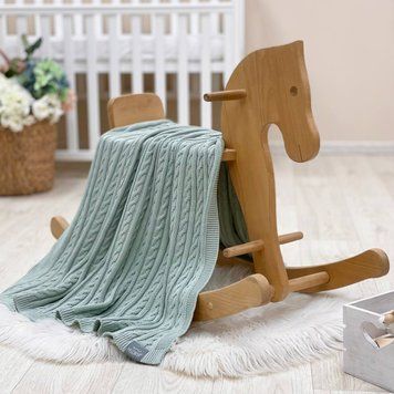 Плед вязаний Коса мята світла &mdash; купити в Bubbleshop
