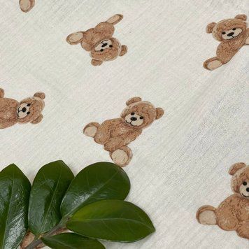 Простирадло у візочок муслін Teddy на молочному &mdash; купити в Bubbleshop