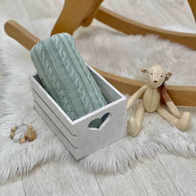 Плед вязаний Коса мята світла &mdash; купити в Bubbleshop