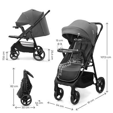 Прогулянкова коляска Kinderkraft Trig 3 Tray Grey (KSTRIG03GRY000T) &mdash; купити в Bubbleshop