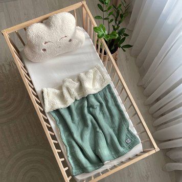 Плед муслін на хутрі Teddy малахіт &mdash; купити в Bubbleshop