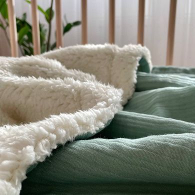 Плед муслін на хутрі Teddy малахіт &mdash; купити в Bubbleshop