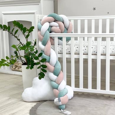 Бортик-коса білий/мята темна/пудра &mdash; купити в Bubbleshop