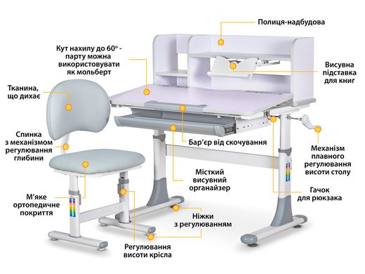 Комплект парта і крісло Evo-Kids BD-22 Grey BD-22 G фото