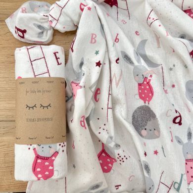 Пелюшка фланель Зайці на драбинці рожевий &mdash; купити в Bubbleshop