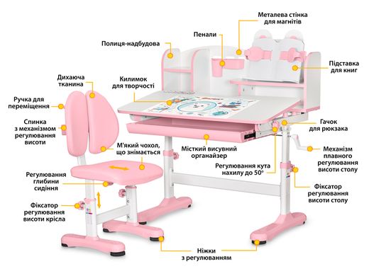 Комплект парта і стілець Evo-Kids BD-29 PN Panda XL  BD-29 PN фото