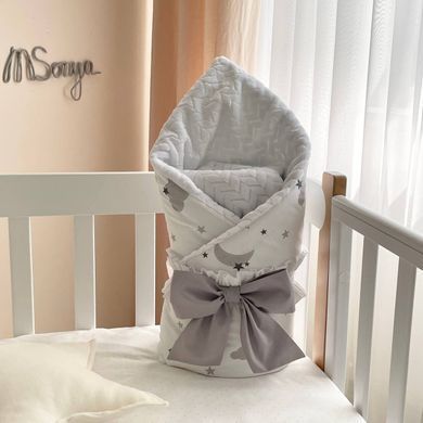 Плед-конверт з ковдрою на на Minky/косичка Хмаринки сірі &mdash; купити в Bubbleshop