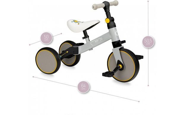 Біговел-велосипед MoMi LORIS 4 в 1 Grey-Yellow &mdash; купити в Bubbleshop