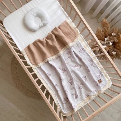 Плед муслін жатка Обіймашки бежевий з бахромою &mdash; купити в Bubbleshop