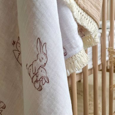 Плед муслін жатка Обіймашки бежевий з бахромою &mdash; купити в Bubbleshop