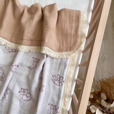 Плед муслін жатка Обіймашки бежевий з бахромою &mdash; купити в Bubbleshop