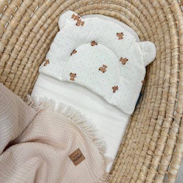 Подушка з вушками муслін Ведмедики і крапки (130056) &mdash; купити в Bubbleshop