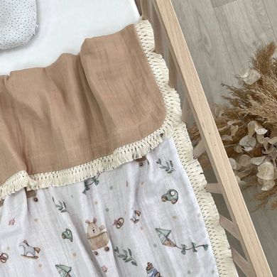Плед муслін жатка Іграшки бежевий з бахромою &mdash; купити в Bubbleshop