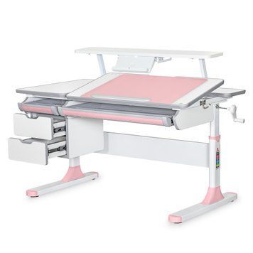Дитячий стіл Mealux Hamilton Multicolor PN з полицею S-50 стільниця біла / накладки сірі та рожеві &mdash; купити в Bubbleshop
