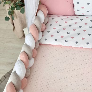 Комплект постільної білизни для новонародженого Happy night Сердечка пудрові &mdash; купити в Bubbleshop
