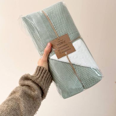 Плед вязаний Wellsoft Рогожка світла мята &mdash; купити в Bubbleshop