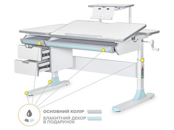 Дитячий стіл Mealux Hamilton Multicolor PN з полицею S-50 стільниця біла / накладки сірі та блакитні BD-680 W/G MC +BL +S50 WG фото