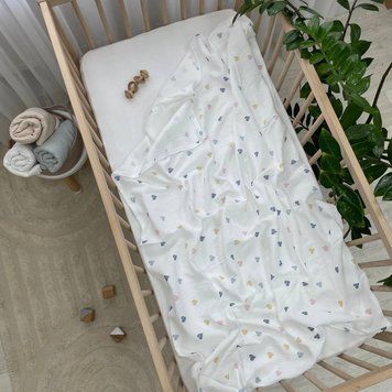 Пелюшка муслін Сердечка акварельні сині &mdash; купити в Bubbleshop