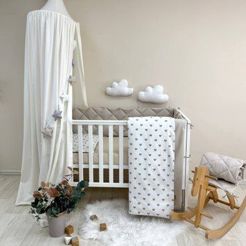 Комплект постільної білизни для новонародженого Baby Mix Сіро-бежеві сердечка &mdash; купити в Bubbleshop