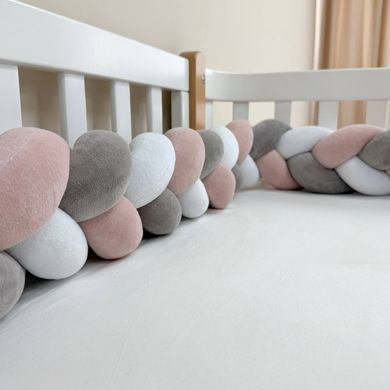 Бортик-коса білий/сірий/пудра 3,6 м на всі сторони ліжечка &mdash; купити в Bubbleshop