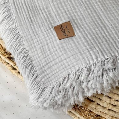 Плед муслін жатка сірий з бахромою &mdash; купити в Bubbleshop