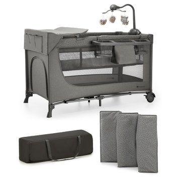 Ліжко-манеж с пеленатором Kinderkraft Joy 2 Dark Grey (KLJOY02DGR000AC) &mdash; купити в Bubbleshop