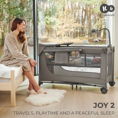 Ліжко-манеж с пеленатором Kinderkraft Joy 2 Dark Grey (KLJOY02DGR000AC) &mdash; купити в Bubbleshop