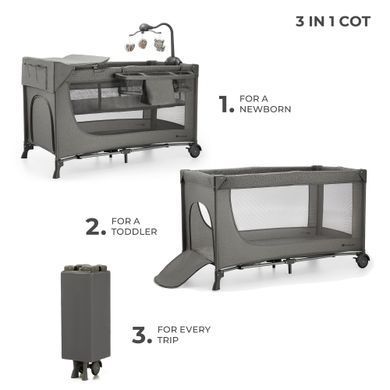 Ліжко-манеж с пеленатором Kinderkraft Joy 2 Dark Grey (KLJOY02DGR000AC) &mdash; купити в Bubbleshop