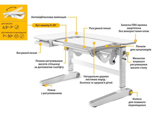 Дитячий стіл Mealux Kingwood Multicolor TG - стільниця береза ​​/ накладки на ніжках сірі BD-820 TG/MC фото