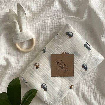 Пелюшка муслін Машинки на білому &mdash; купити в Bubbleshop