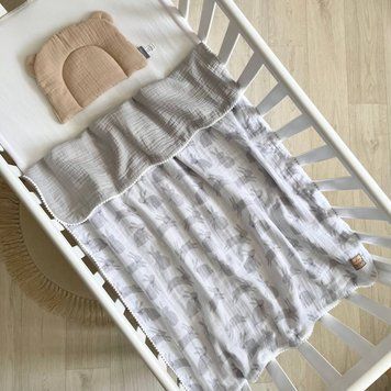 Плед муслін з напівбубонами Зайчики сірі/сірий &mdash; купити в Bubbleshop
