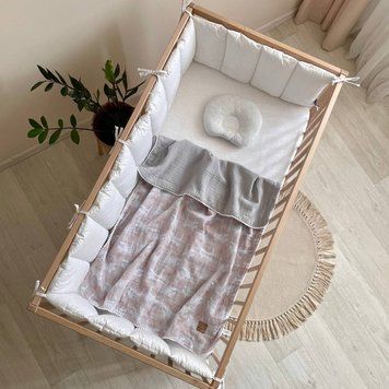 Плед муслін з напівбубонами Котики/сірий &mdash; купити в Bubbleshop