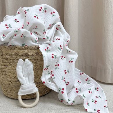 Пелюшка муслін Черешеньки &mdash; купити в Bubbleshop