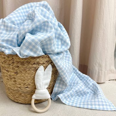Пелюшка муслін Клітинка блакитна на молочному &mdash; купити в Bubbleshop