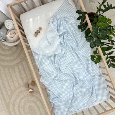 Пелюшка муслін Клітинка блакитна на молочному &mdash; купити в Bubbleshop