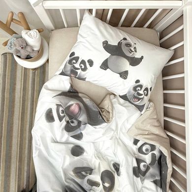Комплект постільної білизни підліток 1,5 Панда/клітинка бежева (підковдра+наволочка) &mdash; купити в Bubbleshop