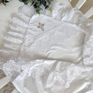 Крижма поплін з мереживом Квіточка біла &mdash; купити в Bubbleshop