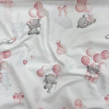 Пелюшка бязь Ведмедик на повітряній кульці пудра &mdash; купити в Bubbleshop