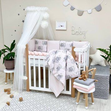 Комплект постільної білизни для новонародженого Happy night Слоники рожевий &mdash; купити в Bubbleshop