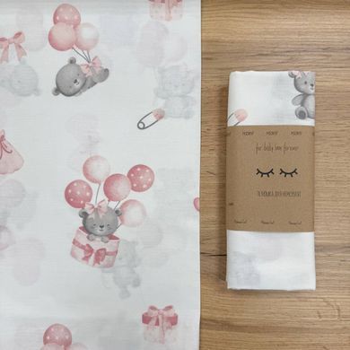 Пелюшка бязь Ведмедик на повітряній кульці пудра &mdash; купити в Bubbleshop