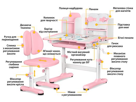 Комплект парта и стул Evo-Kids BD-28 Panda Pink  BD-28 PN фото