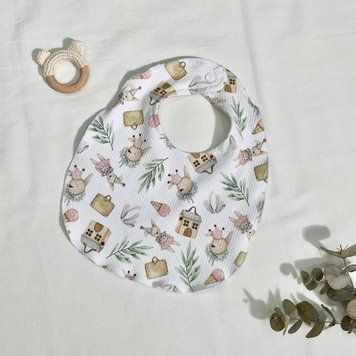 Слинявчик трикотаж рубчик Казкові зайчики &mdash; купити в Bubbleshop
