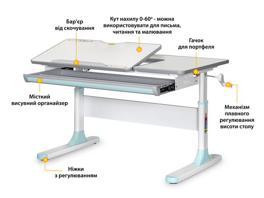 Дитячий стіл Mealux Vancouver Multicolor BL Lite Blue BD-620 W/G MC + BL Lite фото