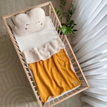 Плед муслін на хутрі Teddy гірчиця &mdash; купити в Bubbleshop
